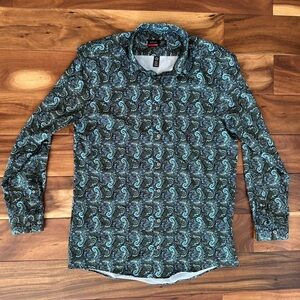 J. Ferrar Paisley Blue & Green Stretch Slim Fit Dress Shirt size Medium